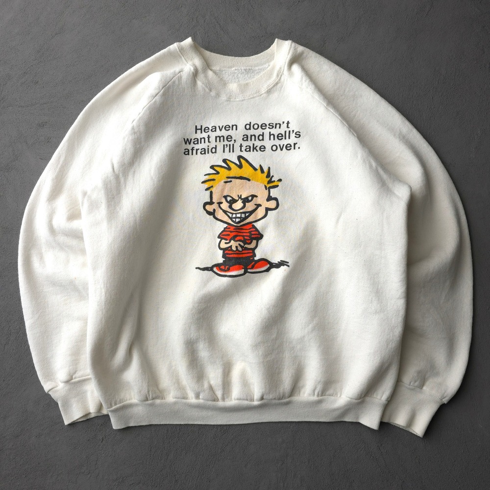 Vintage 90s White Sweatshirt XL Calvin Graphic USA Made